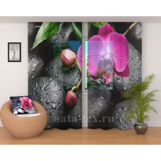 Фототюль с эффектом объемного рисунка 3D Орхидея на камнях 155*270см